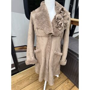 Jessica Simpson Sz Med Suede Faux Fur Brown Coat Sherpa Lined Old Money Luxury